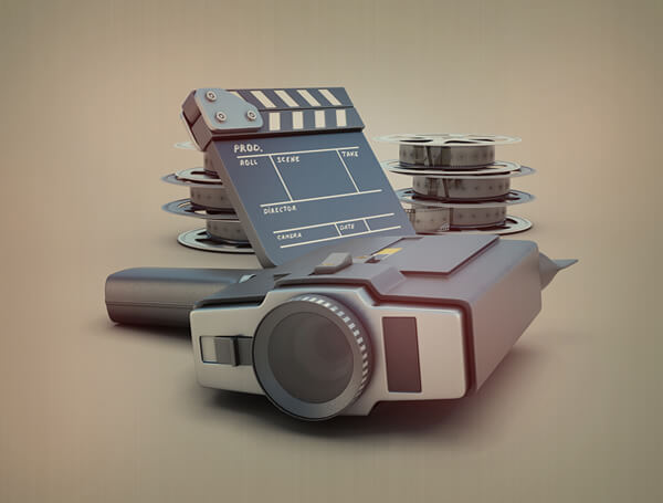 movie camera and reels